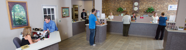 The lobby of a banking location