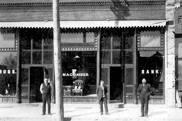 Main Street Olin, 1908 - with new concrete sidewalks